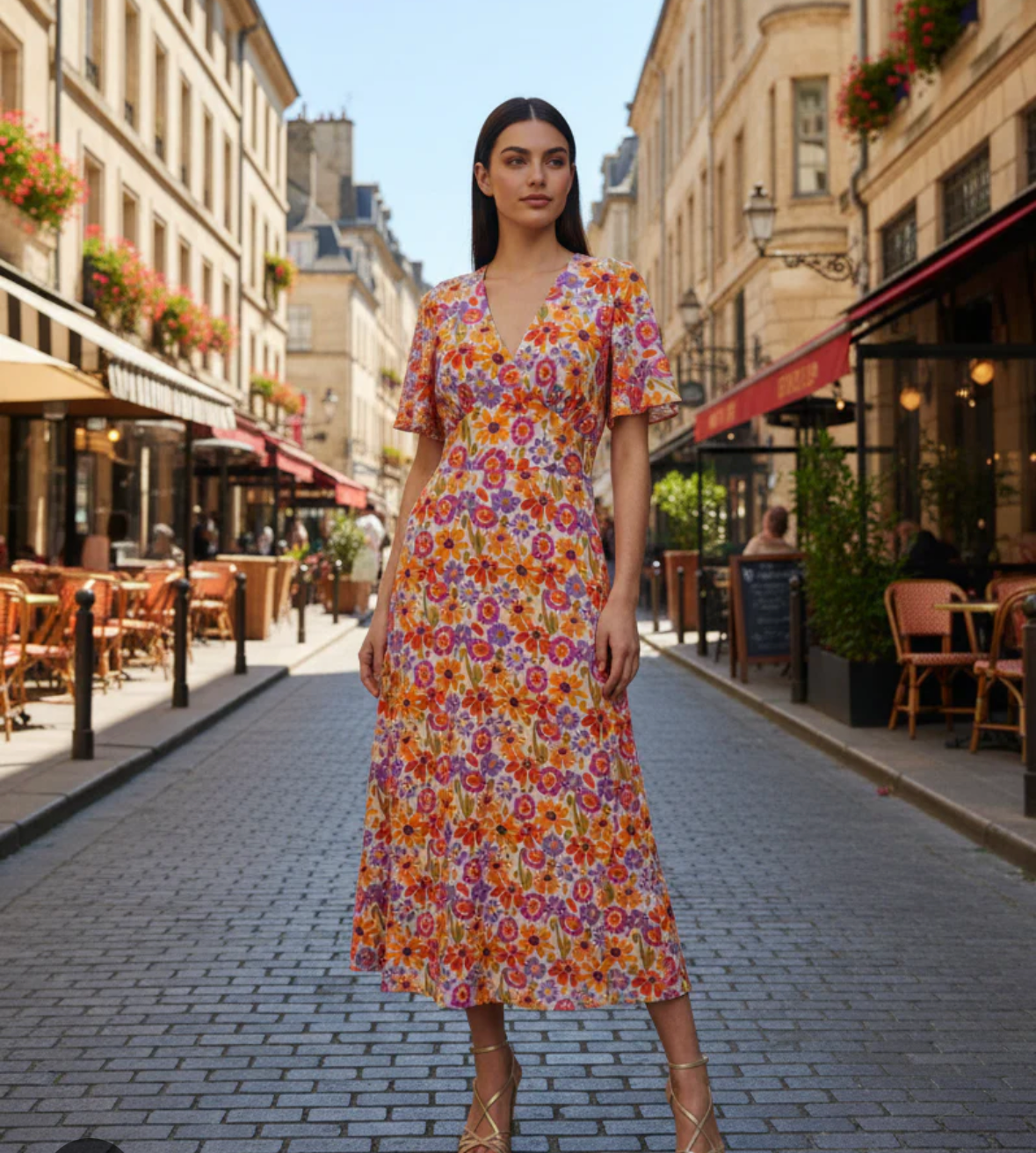 V NECK FLORAL PRINT DRESS 404