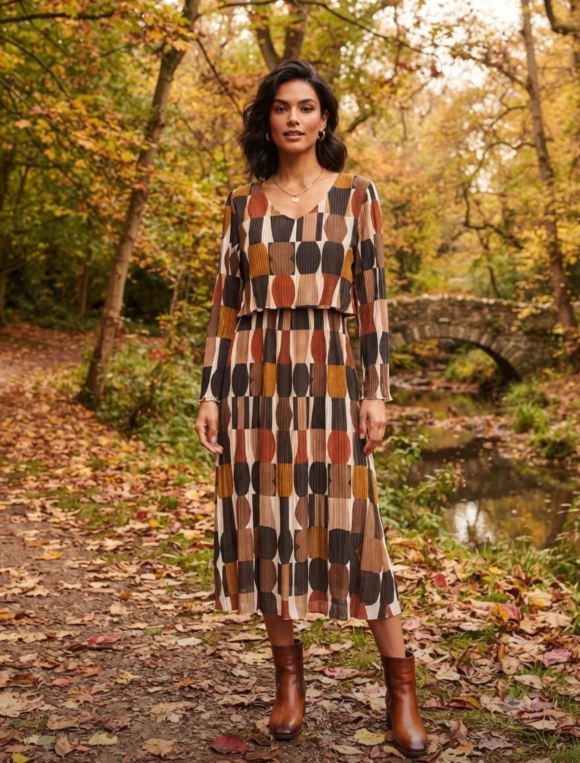 LONG SLEEVE PATTERNED DRESS 0578